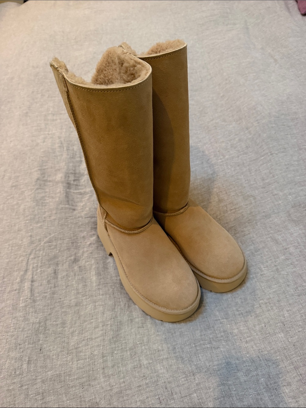 UGGS Classic Platform Cozy Tall Shearling-Lined Women's Boots - Tan